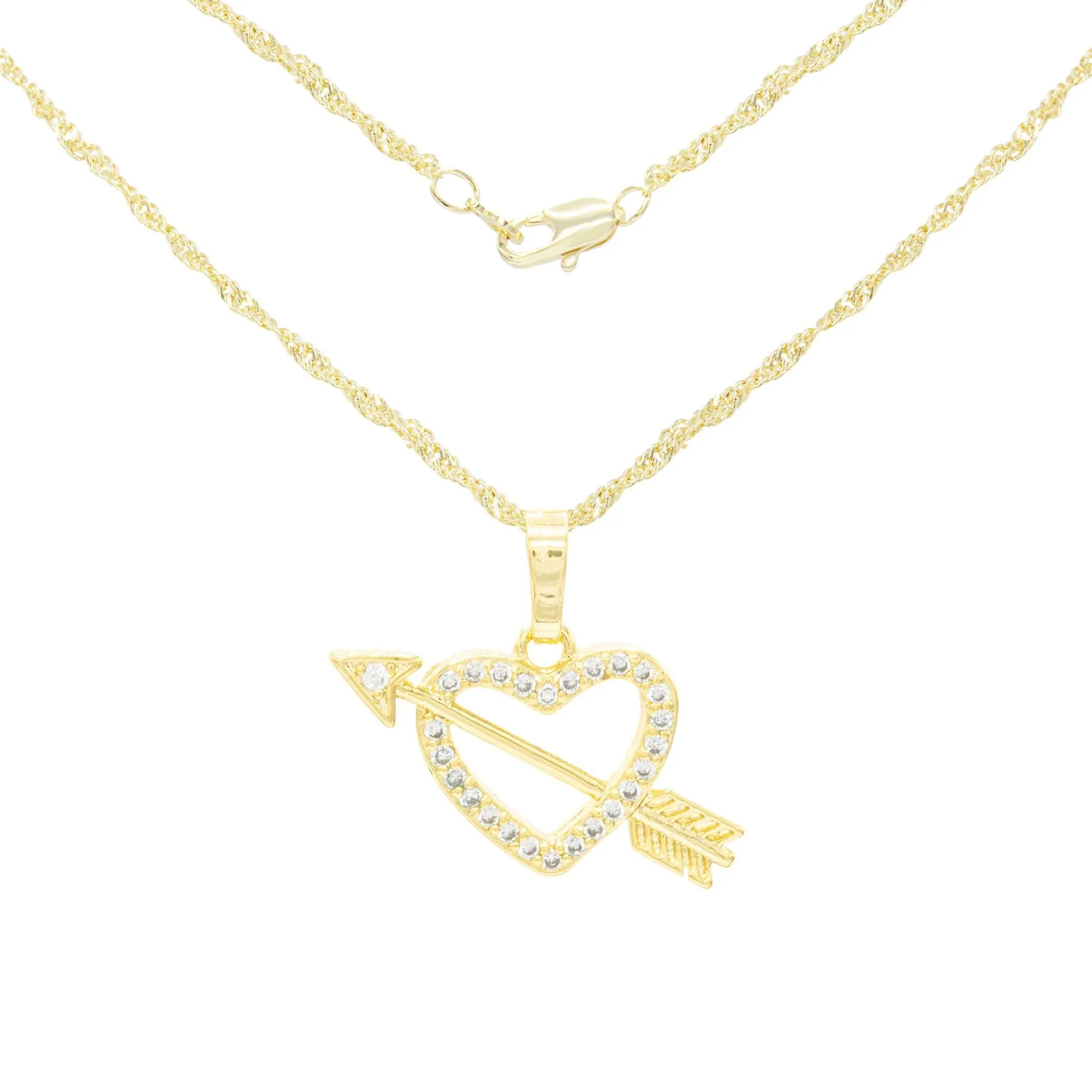 Cubic Zirconia 14K Gold Filled Heart With Arrow Pendant Necklace Set