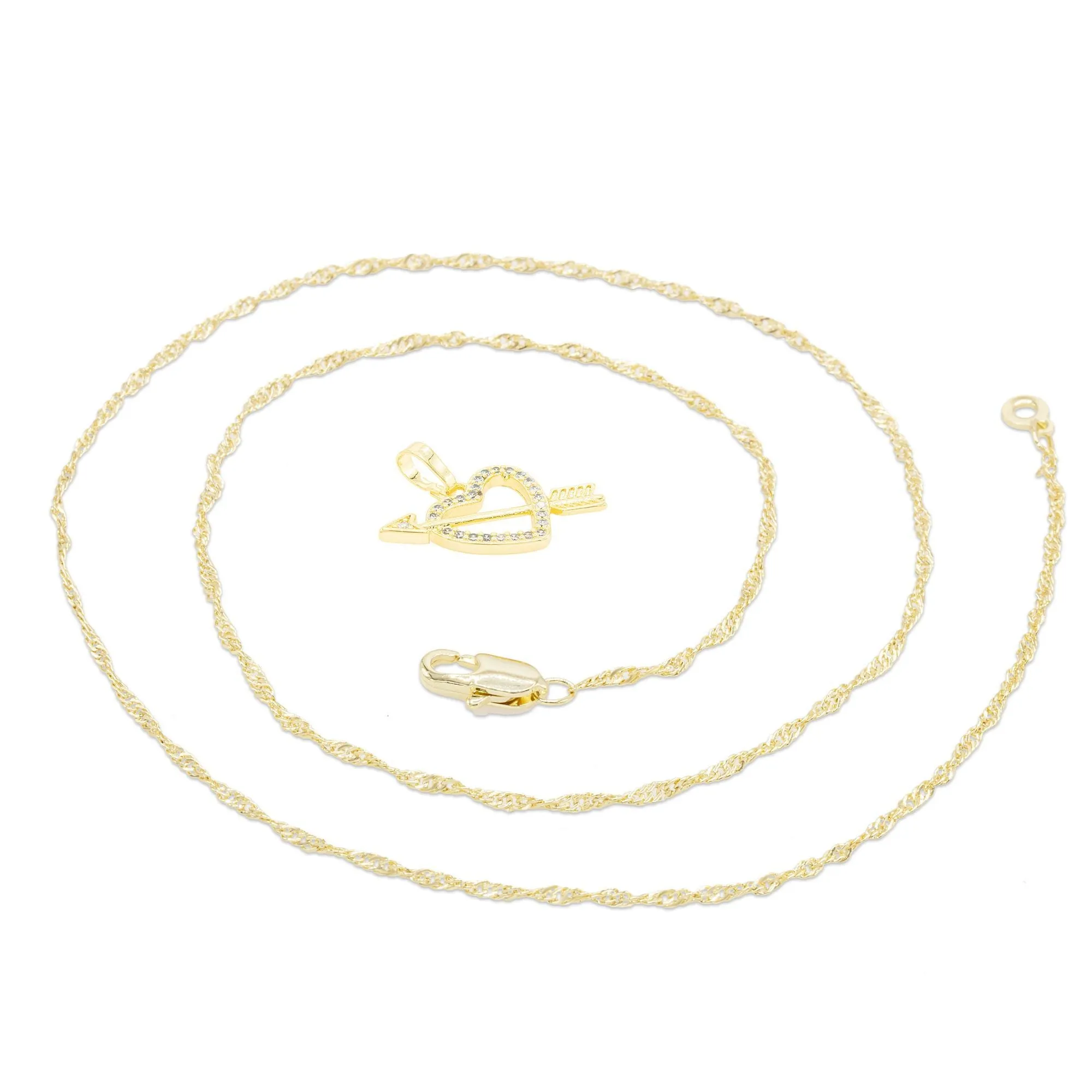 Cubic Zirconia 14K Gold Filled Heart With Arrow Pendant Necklace Set