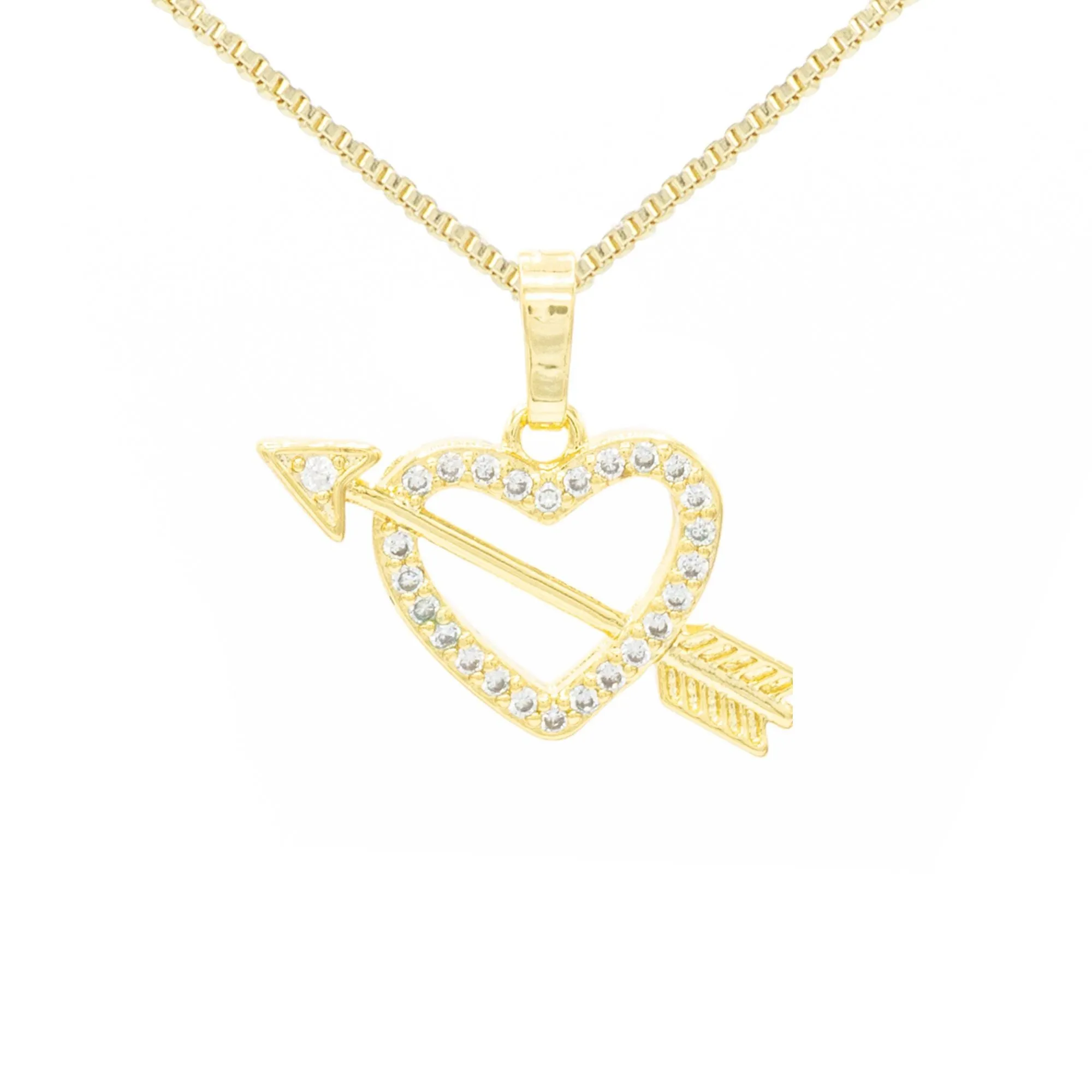 Cubic Zirconia 14K Gold Filled Heart With Arrow Pendant Necklace Set