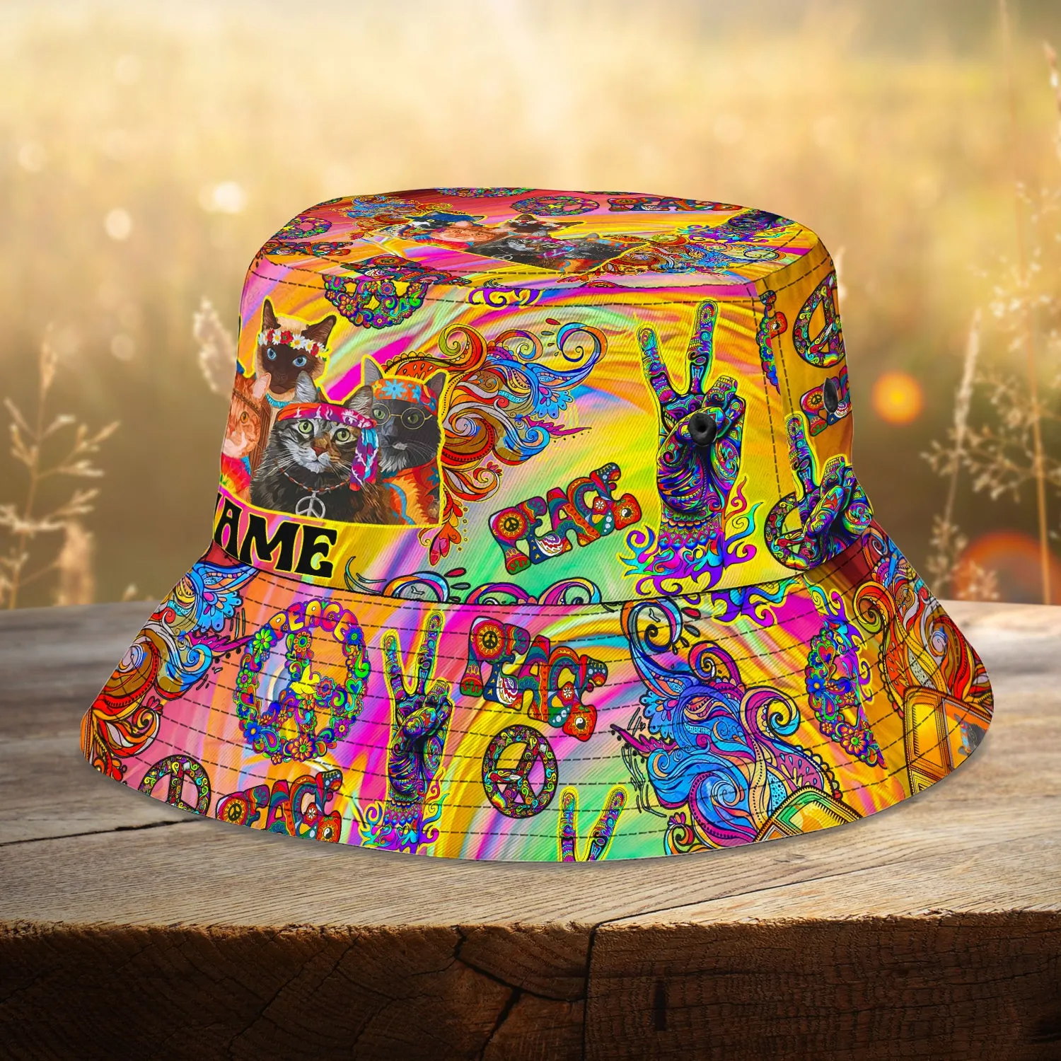 Custom Bucket Hat - Cat Hippie Car 2 - 510