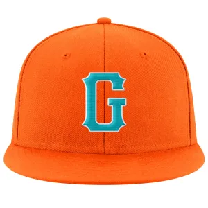 Custom Orange Aqua-White Stitched Adjustable Snapback Hat