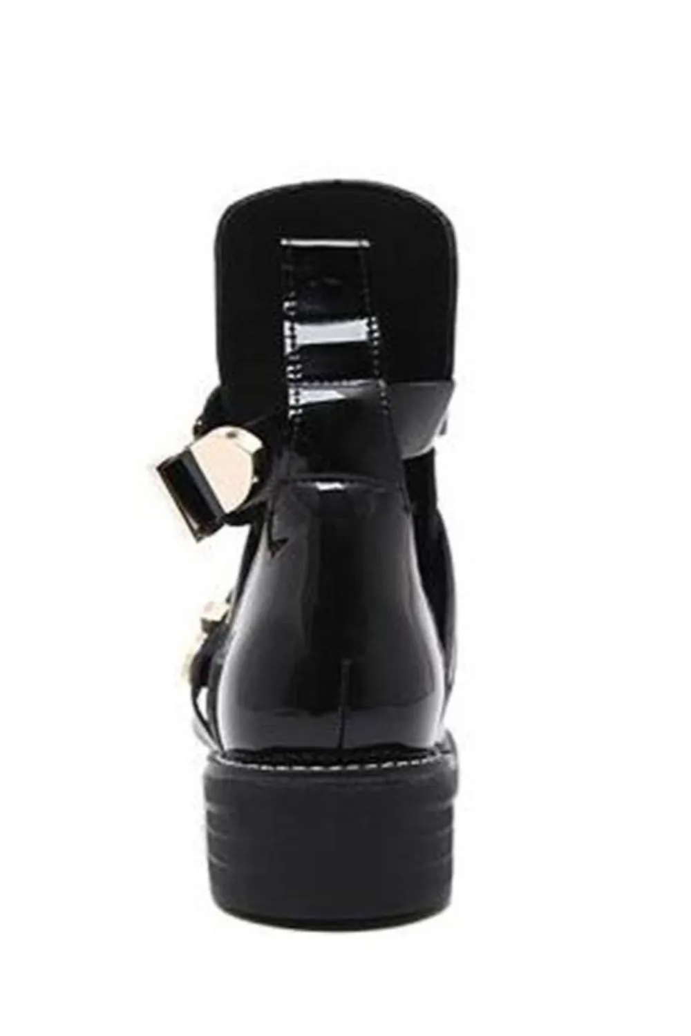 Cut Out Metal Buckle Strap Ankle Boots