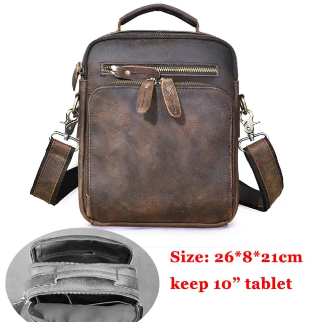 Cyflymder Quality Original Leather Male Casual Shoulder Messenger bag Cowhide Fashion Cross-body Bag 8" Pad Tote Mochila Satchel bag 144