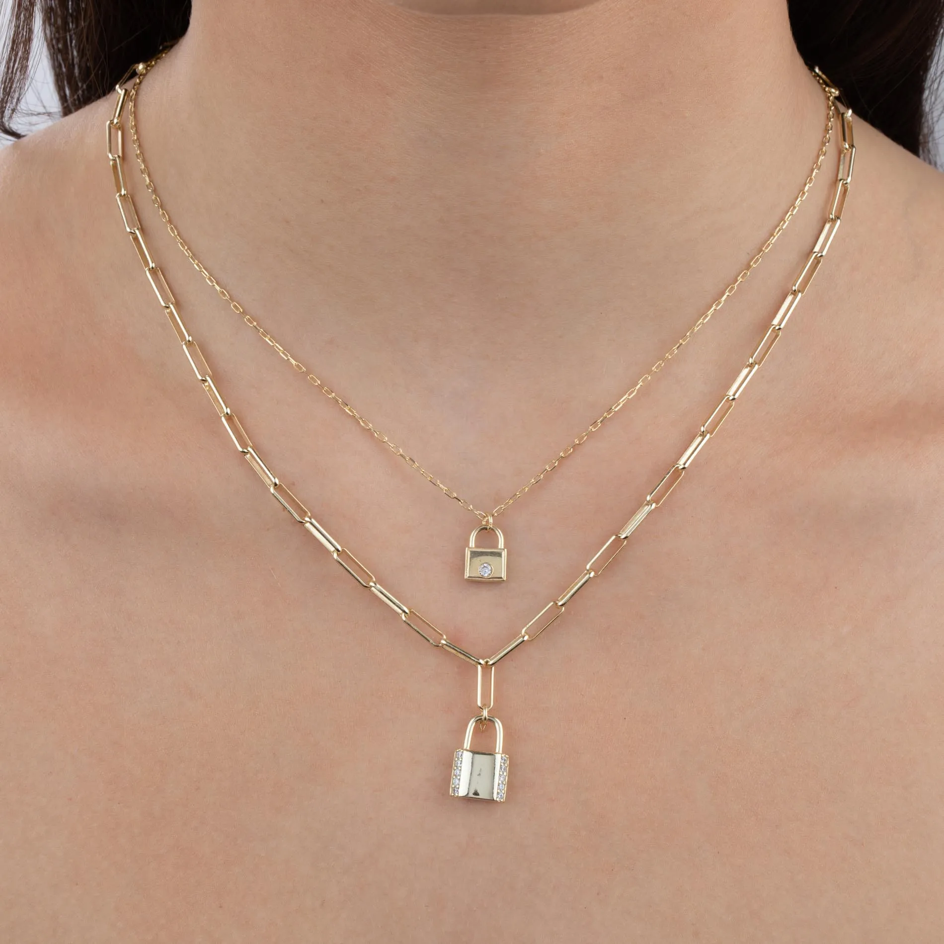 CZ X Solid Lock Link Necklace