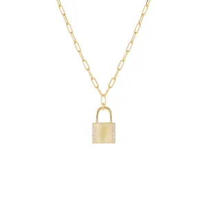 CZ X Solid Lock Link Necklace