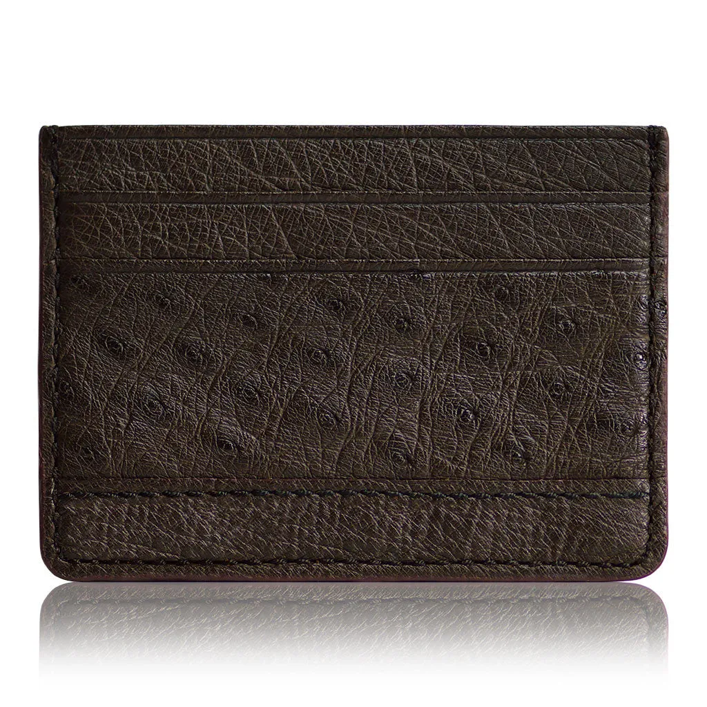 Dark Brown - Men Exotic Ostrich Leather Card Holder Slim Wallet