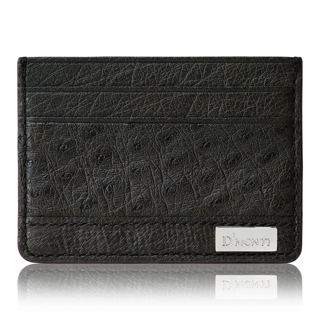 Dark Brown - Men Exotic Ostrich Leather Card Holder Slim Wallet