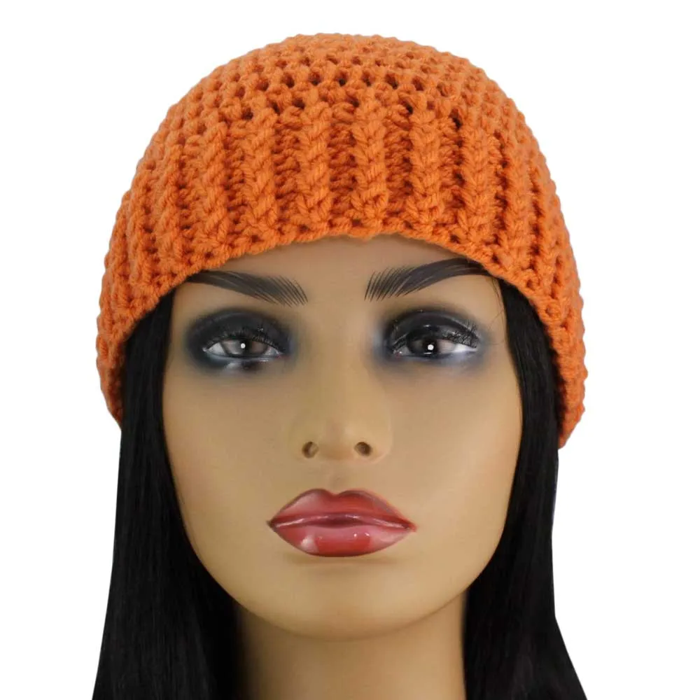 Dark Orange Crochet Snug Beanie Hat Medium/Large - JMCH51ML