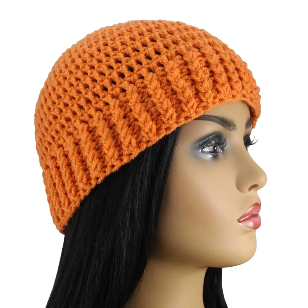 Dark Orange Crochet Snug Beanie Hat Medium/Large - JMCH51ML