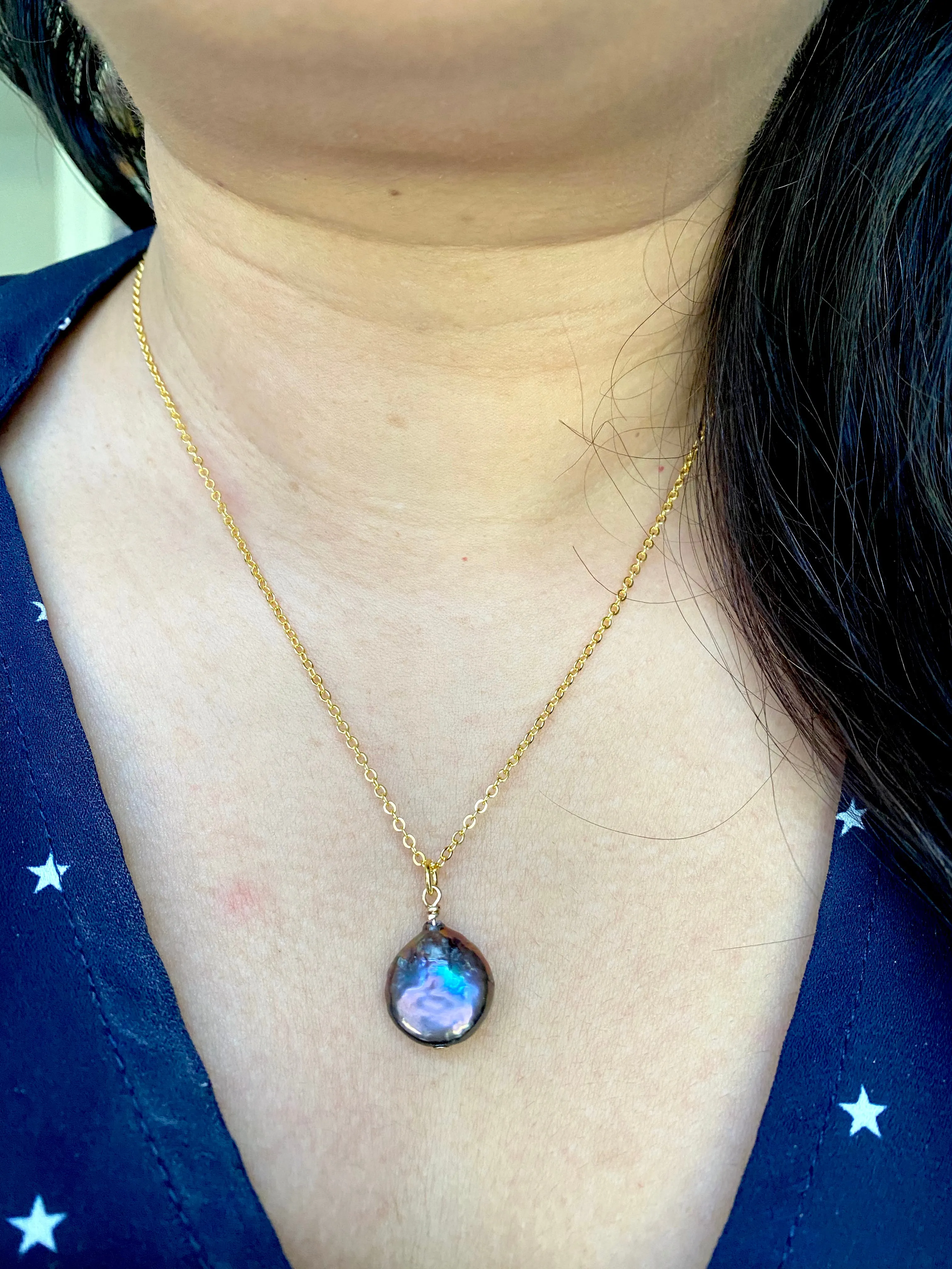 Dark Purple Single Coin Pearl Necklace