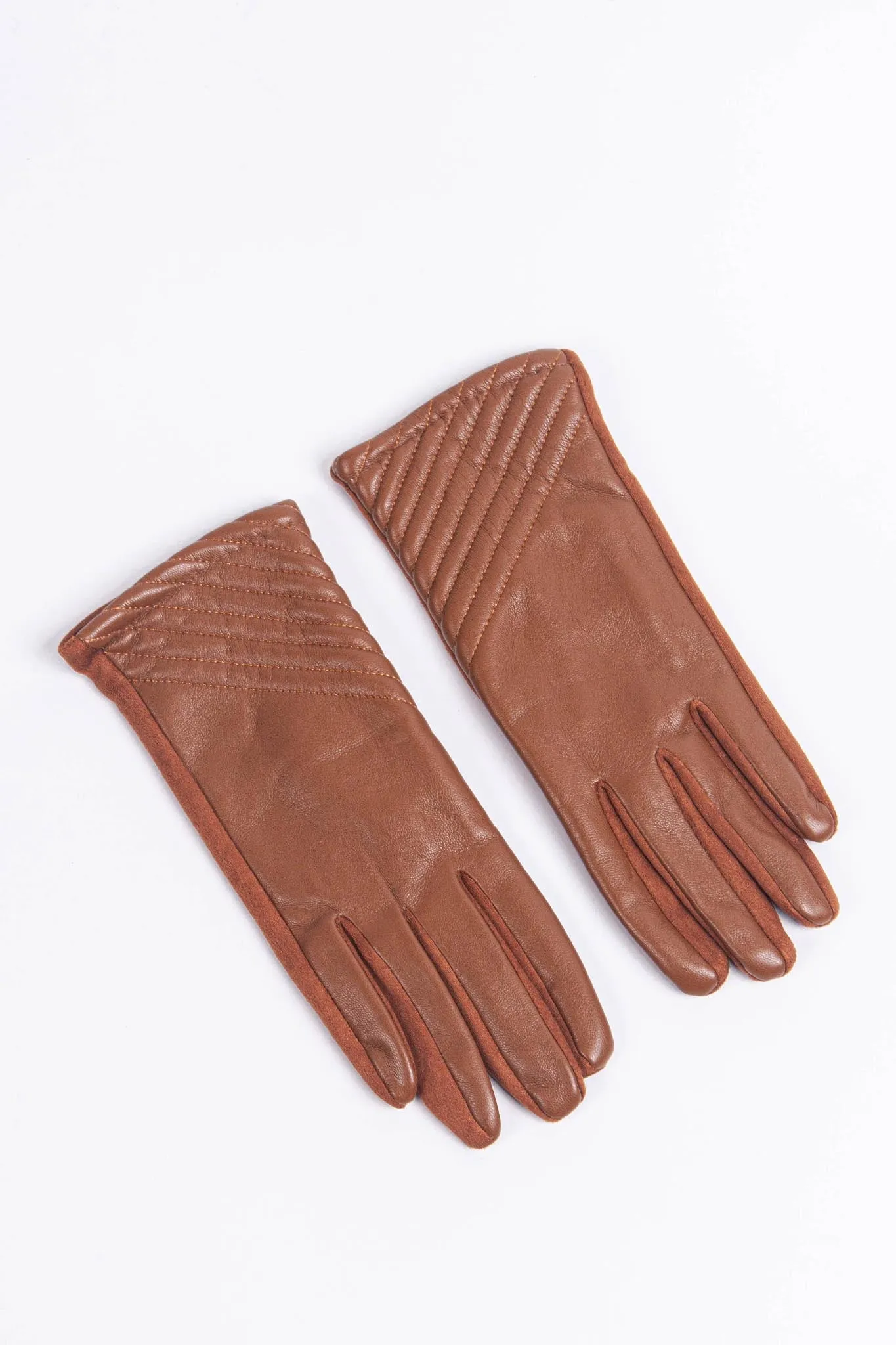 Diagonal Stitch Touch Screen Gloves Tan