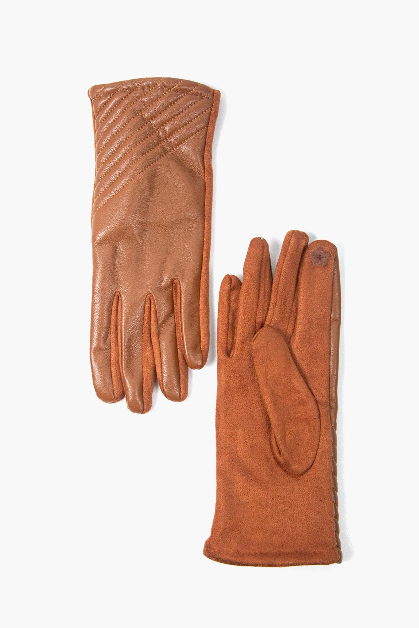 Diagonal Stitch Touch Screen Gloves Tan