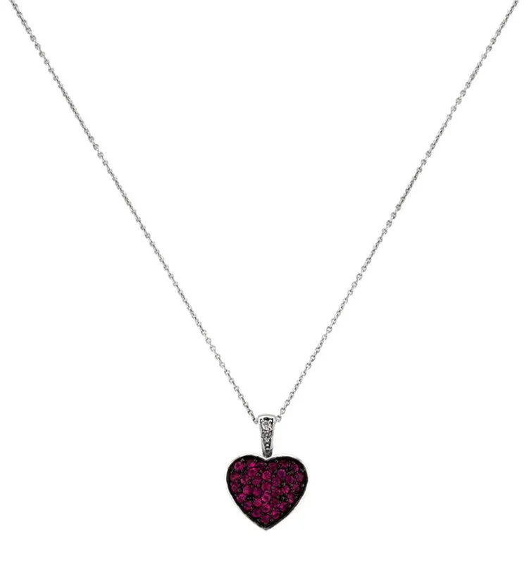 DIAMOND & ROSE SAPPHIRE MEDIUM HEART NECKLACE 14K GOLD (0.82 CTW)