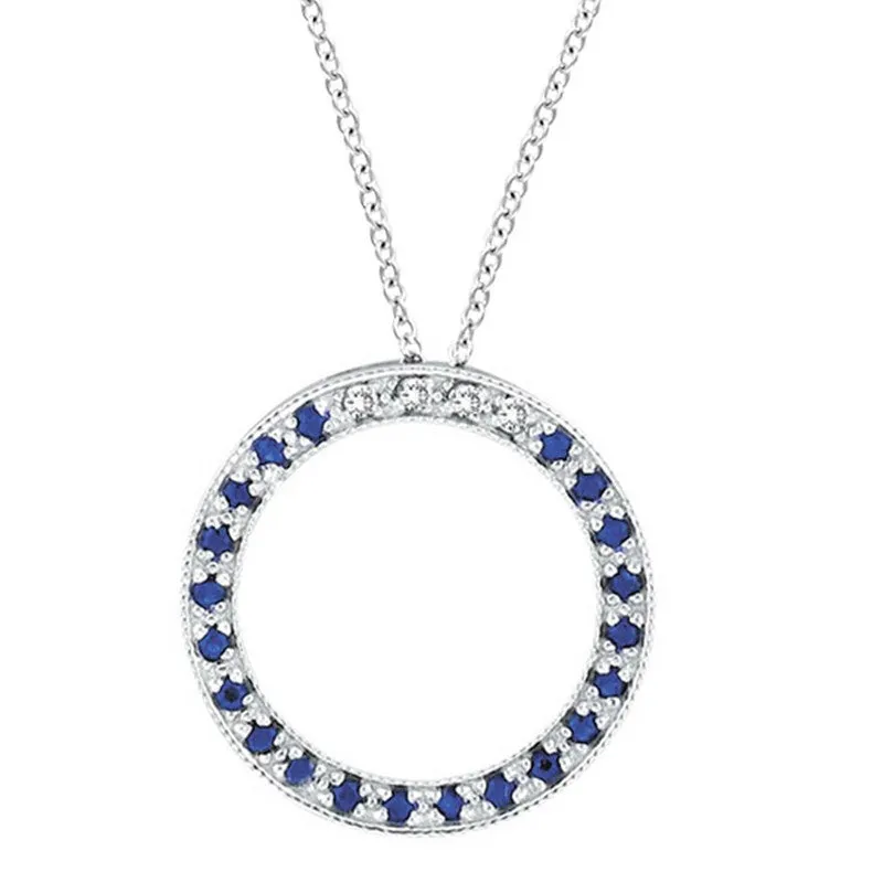 DIAMOND & SAPPHIRE CIRCLE NECKLACE 14K GOLD (0.25 CTW)