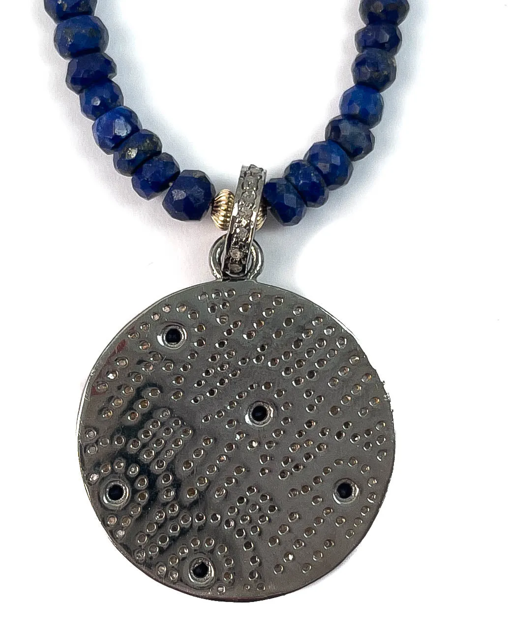 Diamond & Sapphire Hamsa Pendant on Lapis Lazuli Necklace
