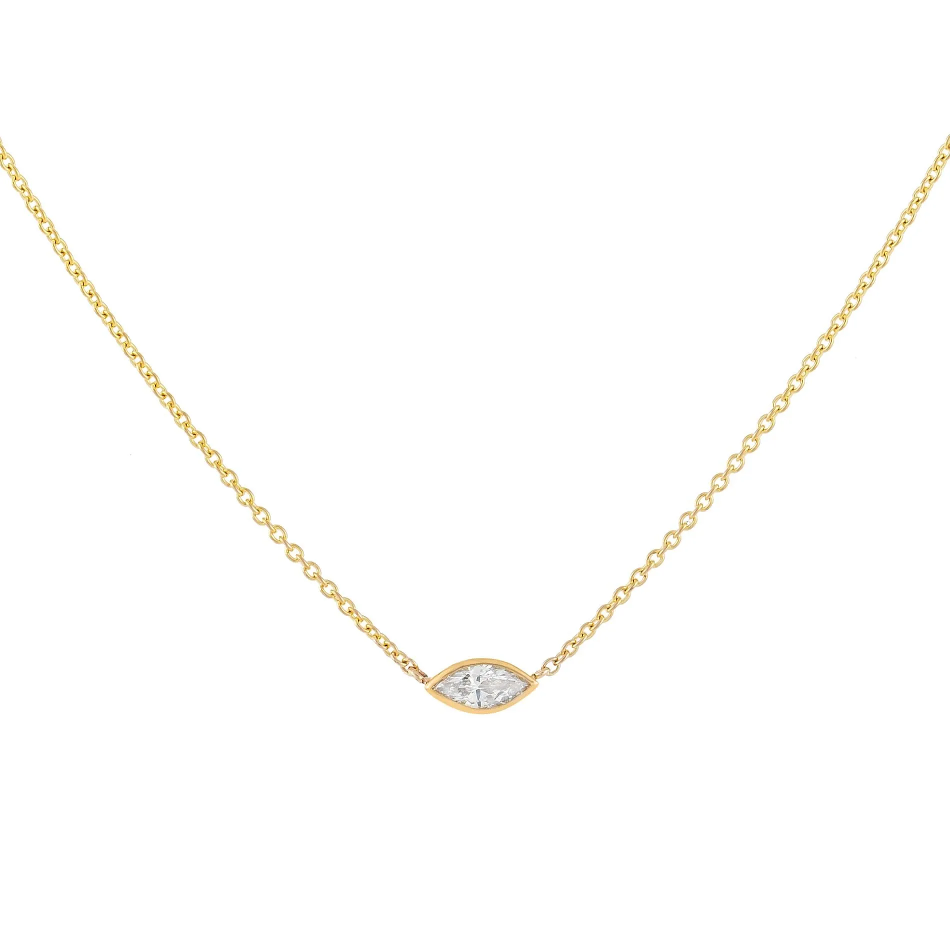 Diamond Bezel Marquise Necklace 14K