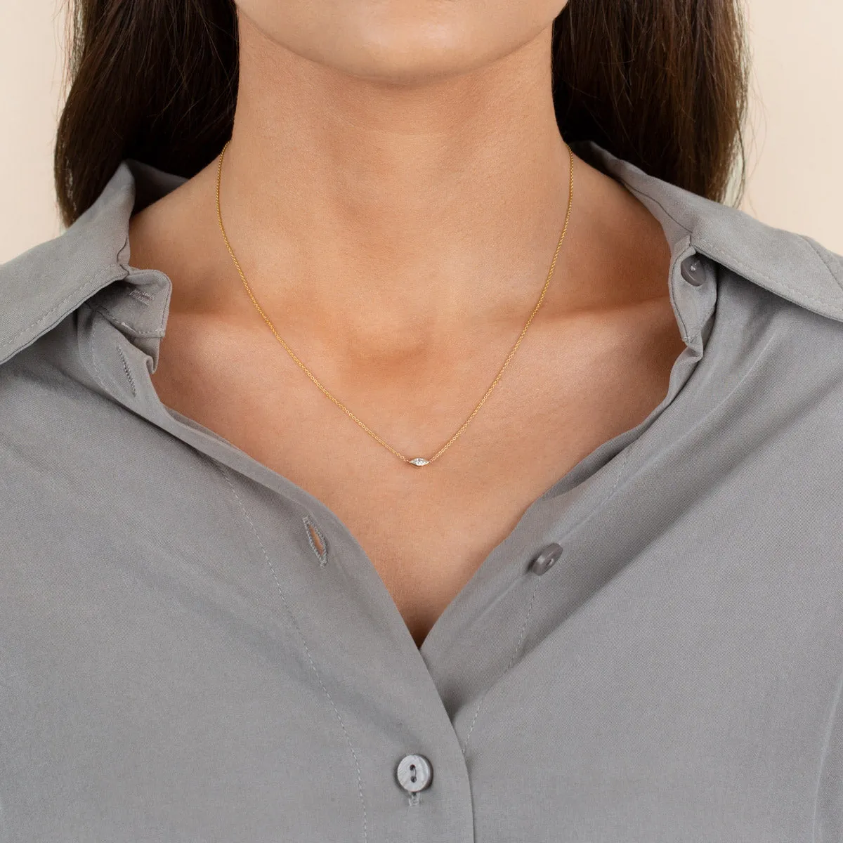Diamond Bezel Marquise Necklace 14K