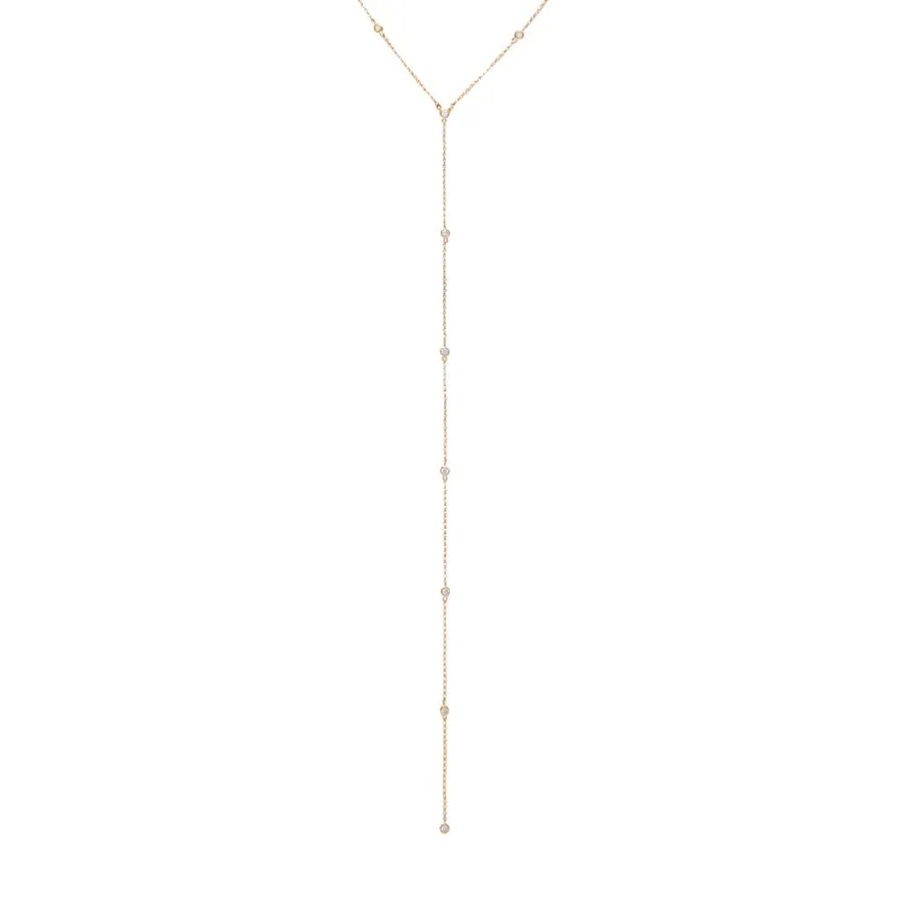 Diamond Bezel Station Lariat Necklace 14K