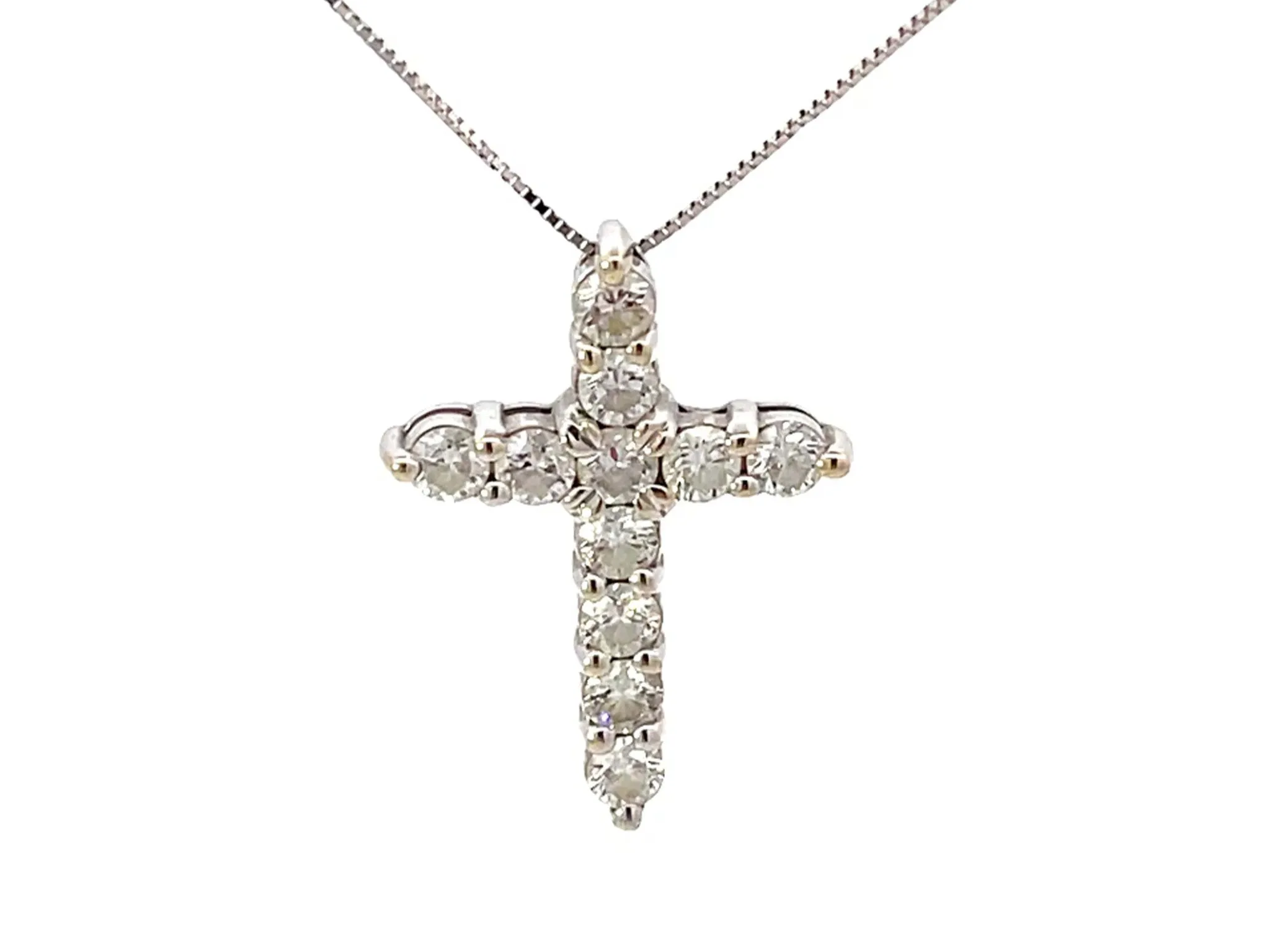 Diamond Cross Necklace Solid 14k White Gold