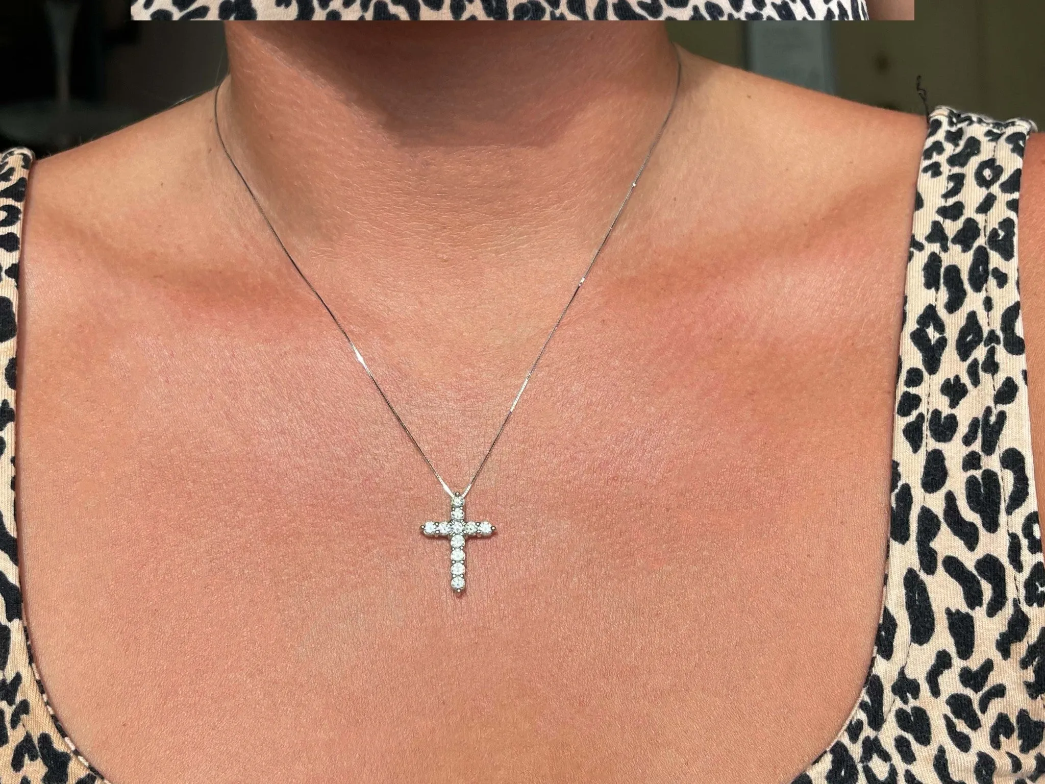 Diamond Cross Necklace Solid 14k White Gold