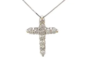 Diamond Cross Necklace Solid 14k White Gold