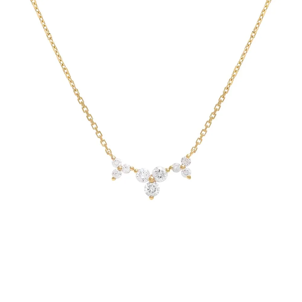 Diamond Curved Triple Cluster Necklace 14K