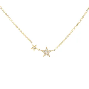 Diamond Double Star Necklace 14K
