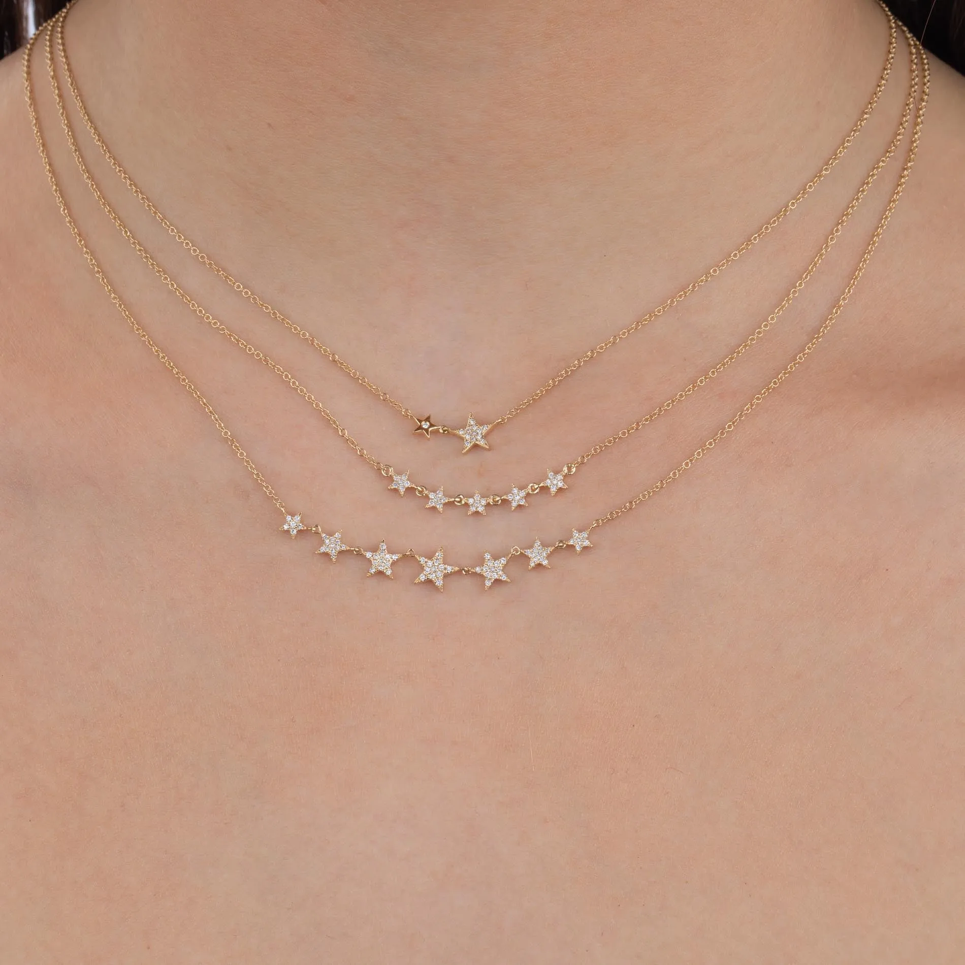 Diamond Double Star Necklace 14K