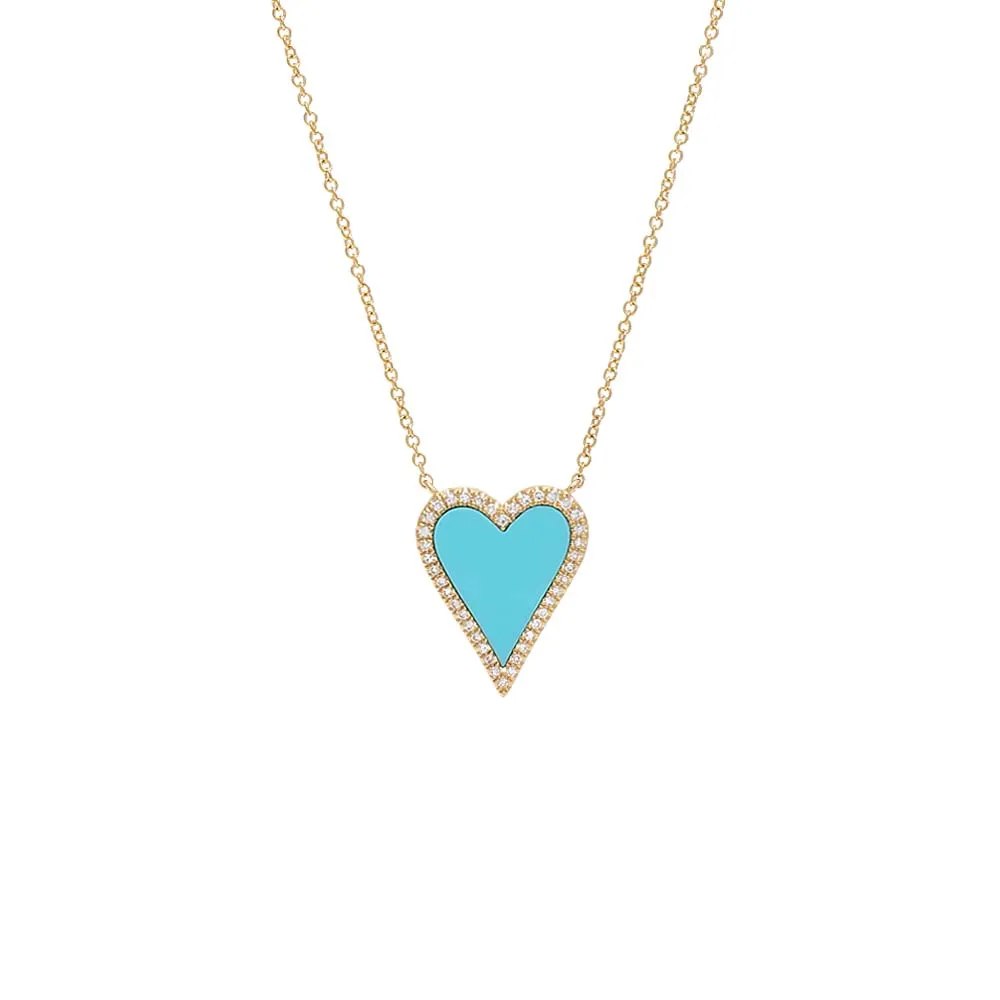 Diamond Elongated Stone Heart Necklace 14K