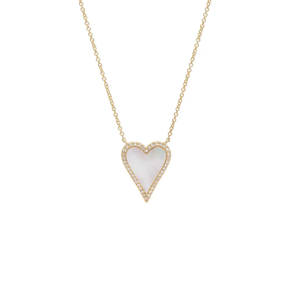 Diamond Elongated Stone Heart Necklace 14K