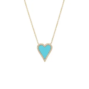 Diamond Elongated Stone Heart Necklace 14K