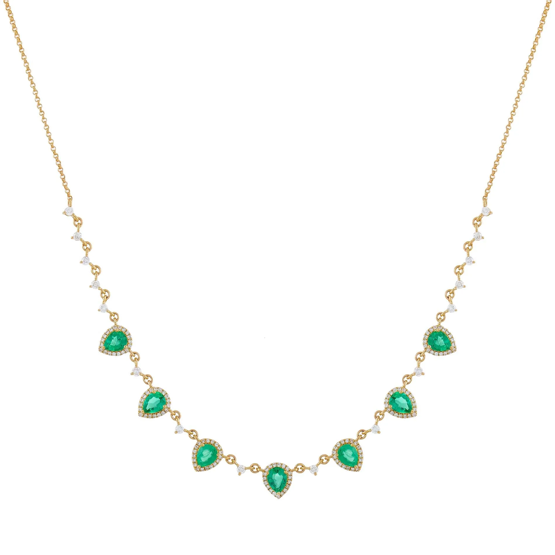 Diamond Emerald Green Teardrop Necklace 14K