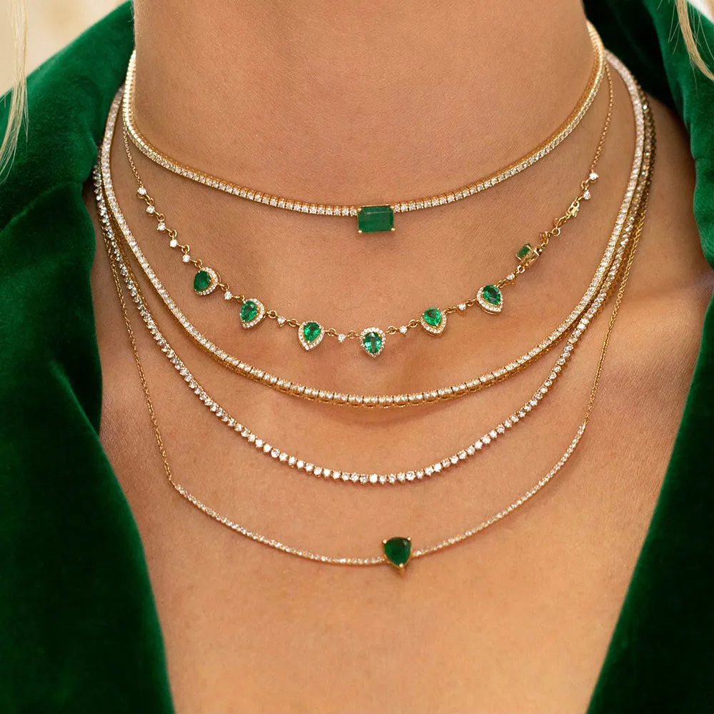 Diamond Emerald Green Teardrop Necklace 14K