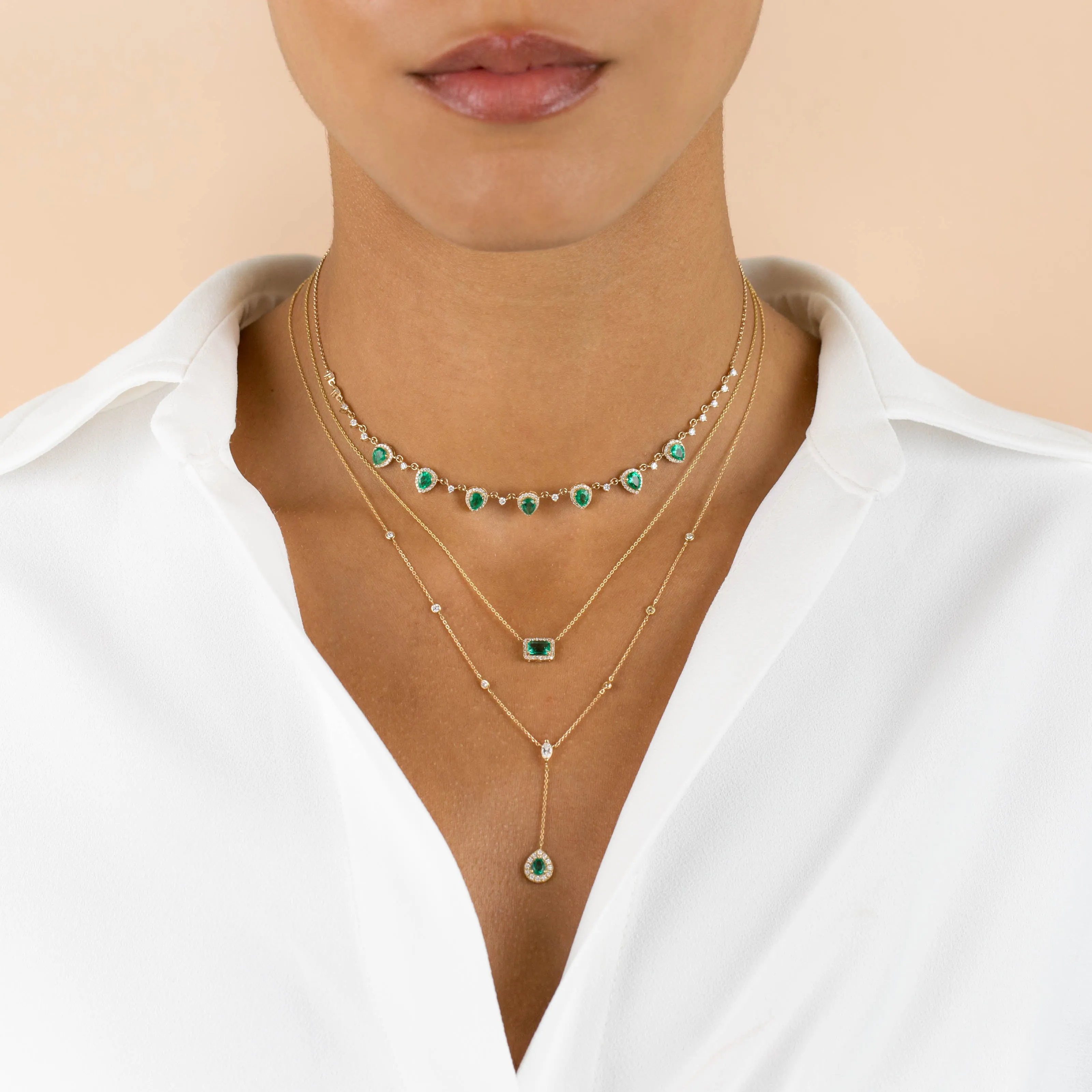 Diamond Emerald Green Teardrop Necklace 14K