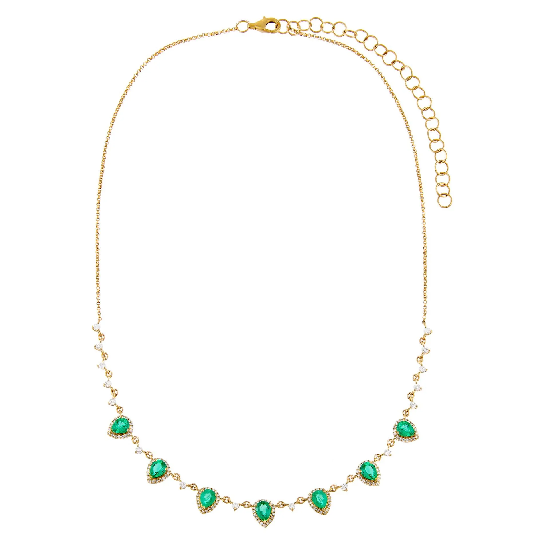 Diamond Emerald Green Teardrop Necklace 14K