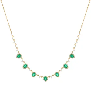 Diamond Emerald Green Teardrop Necklace 14K