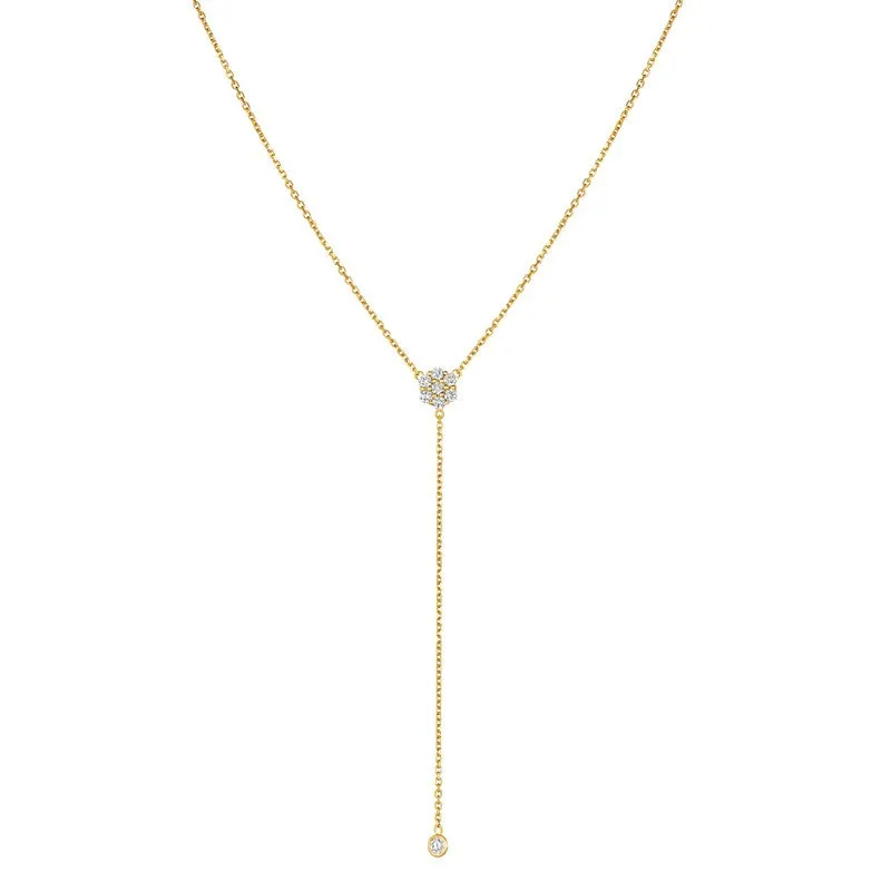 DIAMOND FLOWER BEZEL DROP NECKLACE 14K GOLD (0.51 CTW)