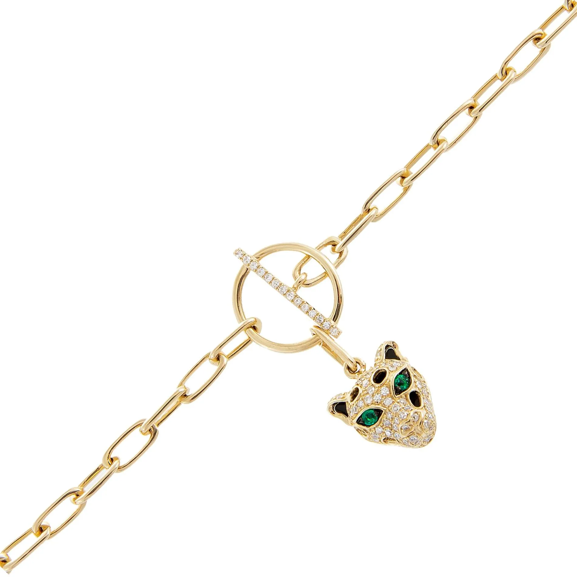 Diamond Panther Toggle Chain Bracelet 14K