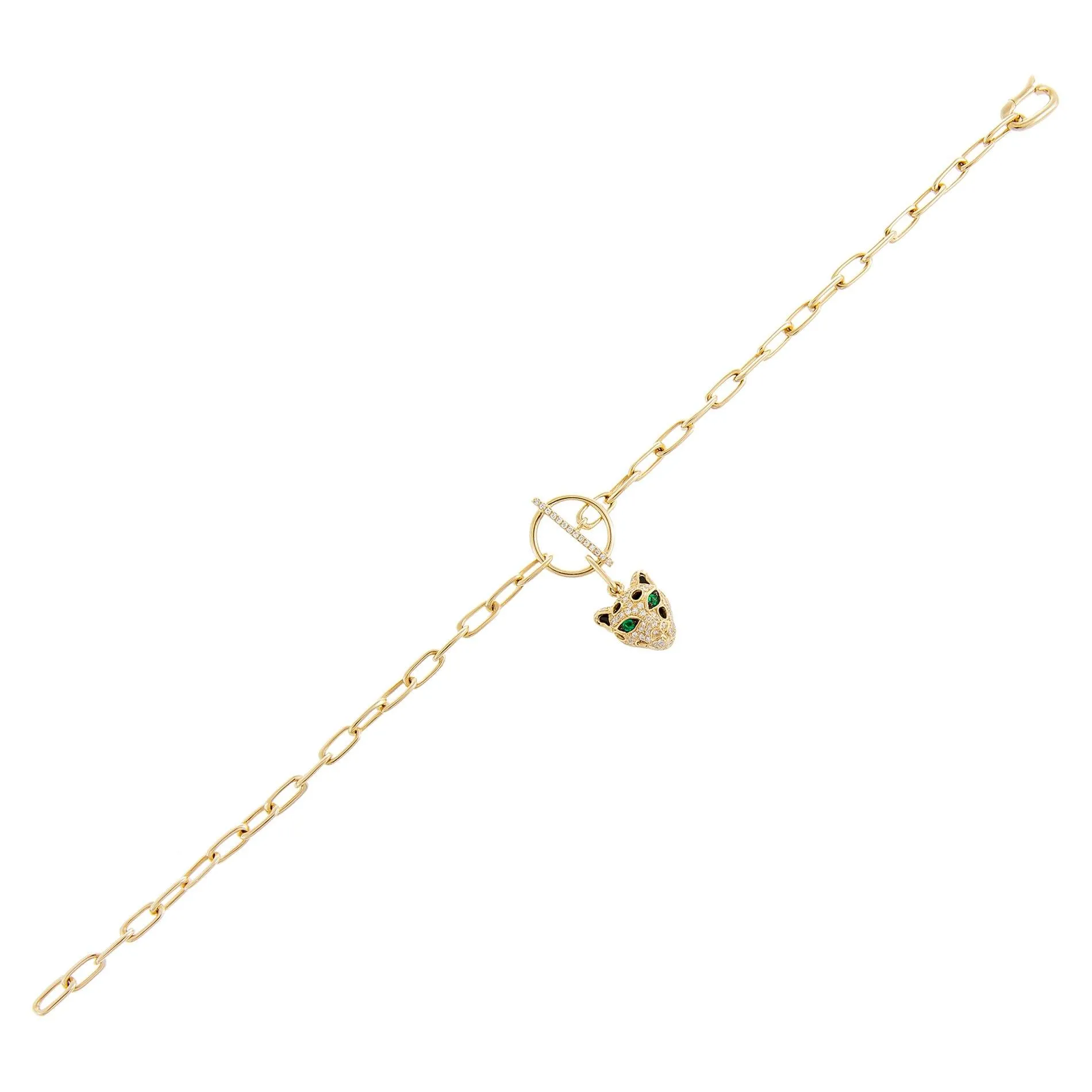 Diamond Panther Toggle Chain Bracelet 14K