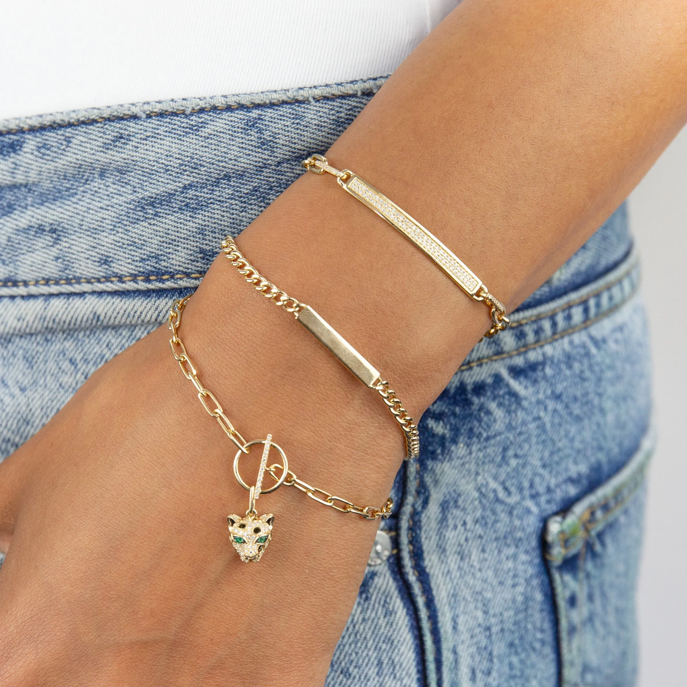 Diamond Panther Toggle Chain Bracelet 14K