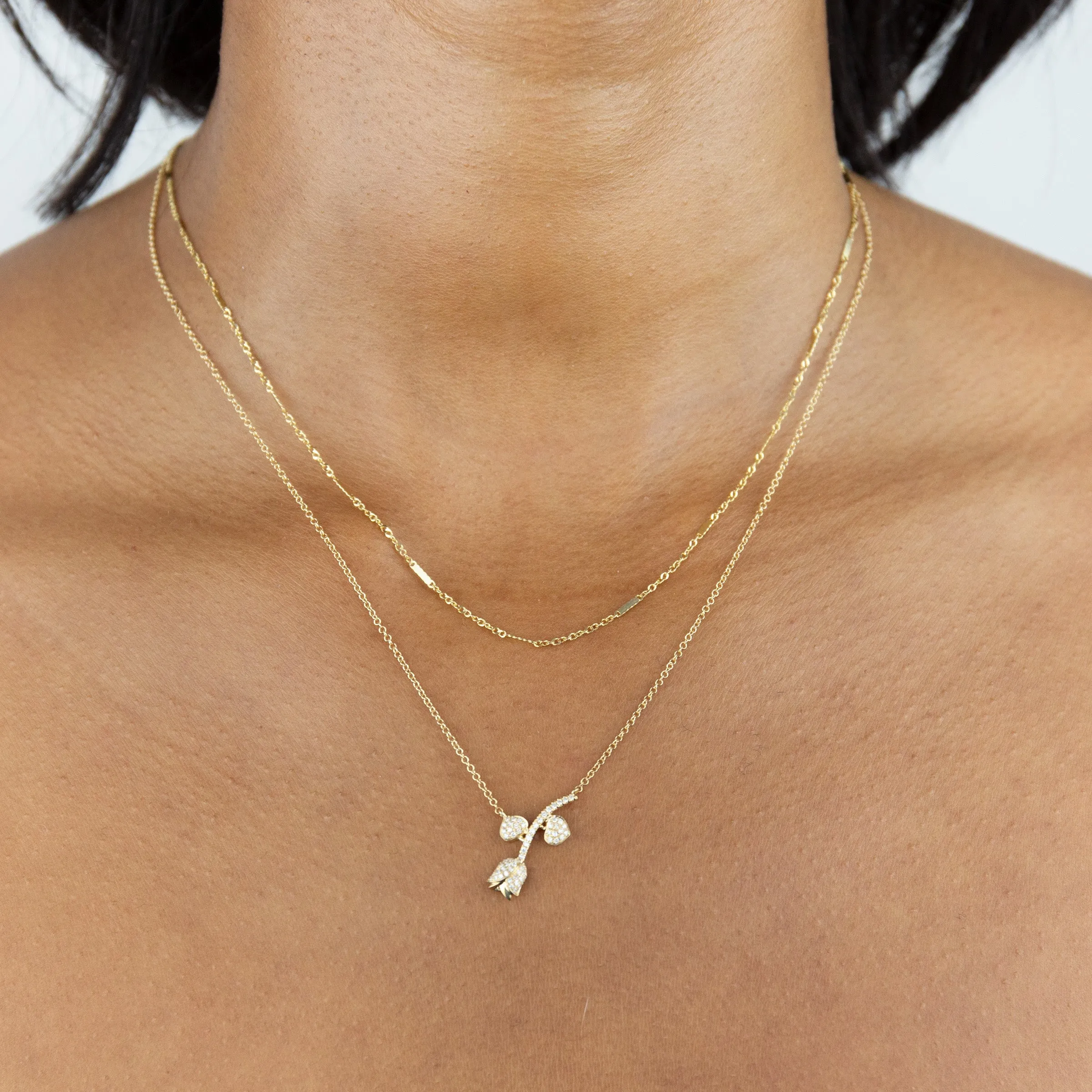 Diamond Rose Flower Necklace 14K
