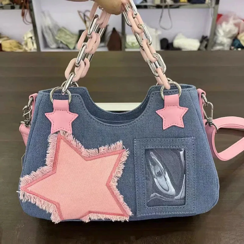 Diamond Silver Leather Crossbody Shoulder Bag
