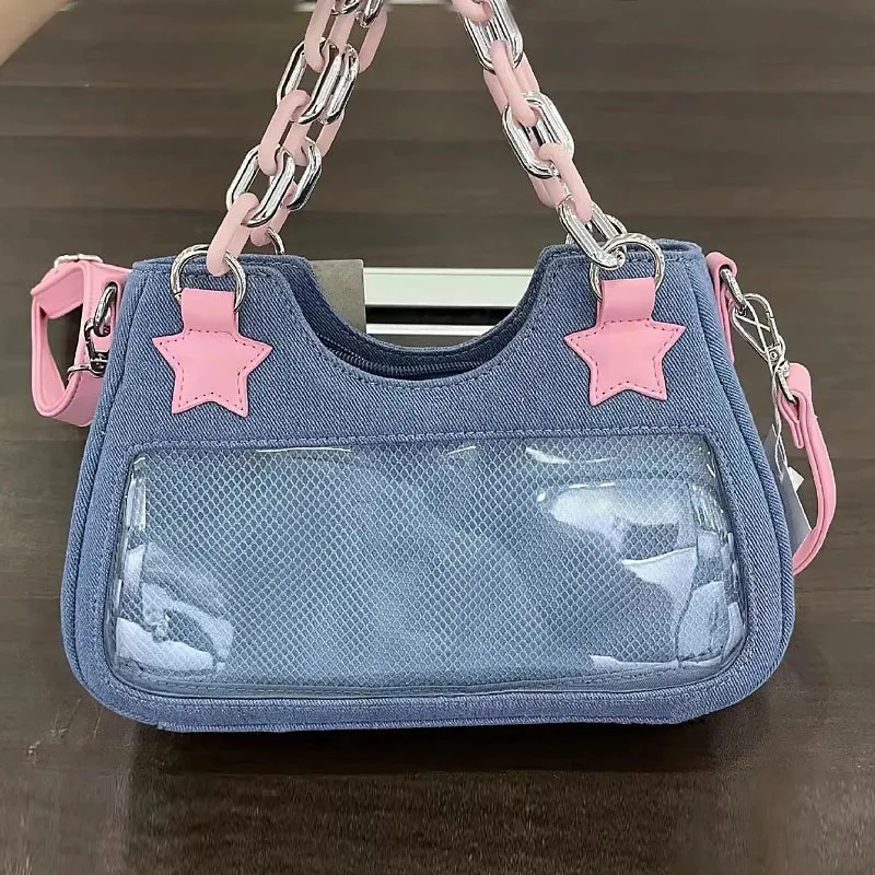 Diamond Silver Leather Crossbody Shoulder Bag