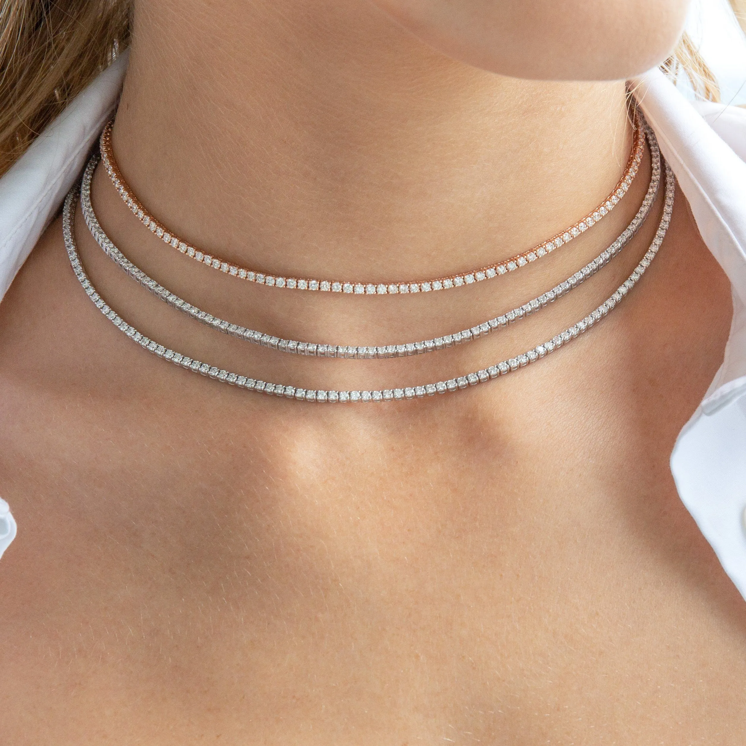 Diamond Tennis Adjustable Necklace 14K