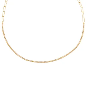 Diamond Tennis X Link Necklace 14K