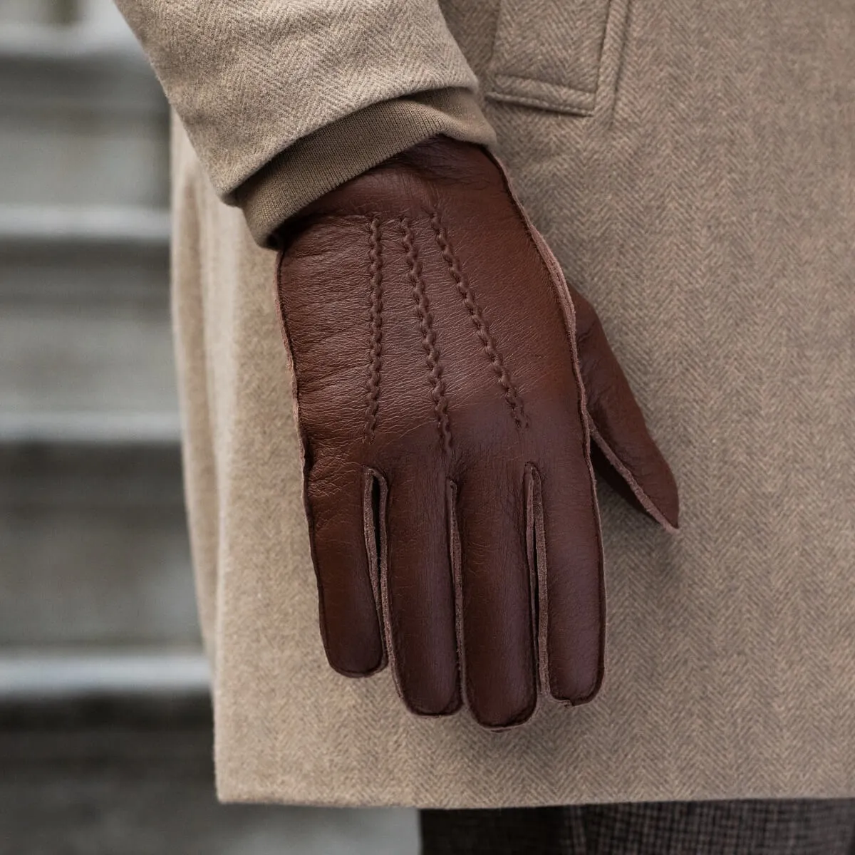 Diego - Italian gloves made of American deerskin leather with rabbit fur lining