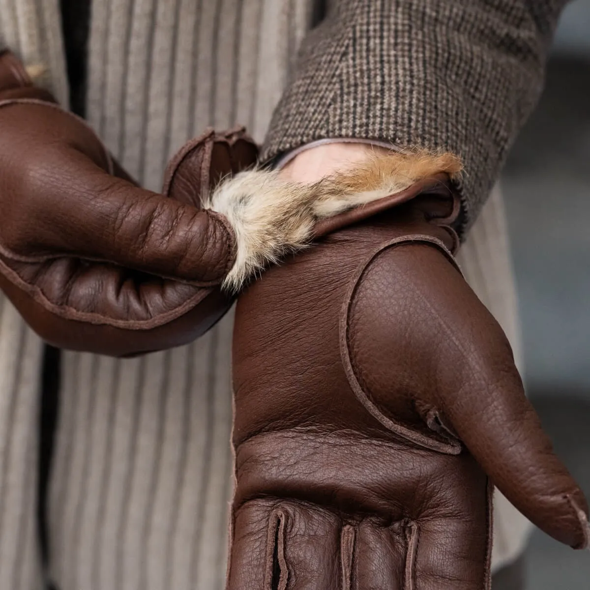 Diego - Italian gloves made of American deerskin leather with rabbit fur lining