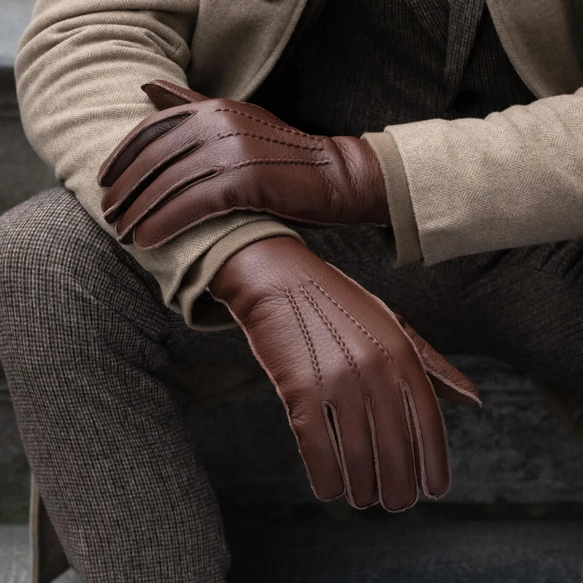Diego - Italian gloves made of American deerskin leather with rabbit fur lining