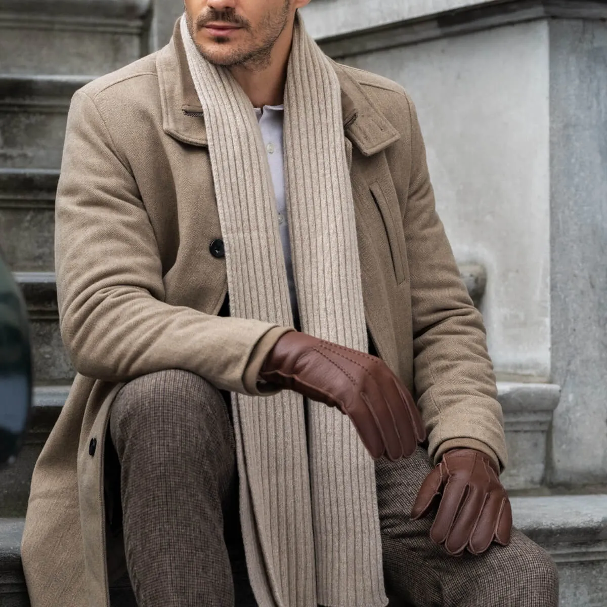 Diego - Italian gloves made of American deerskin leather with rabbit fur lining
