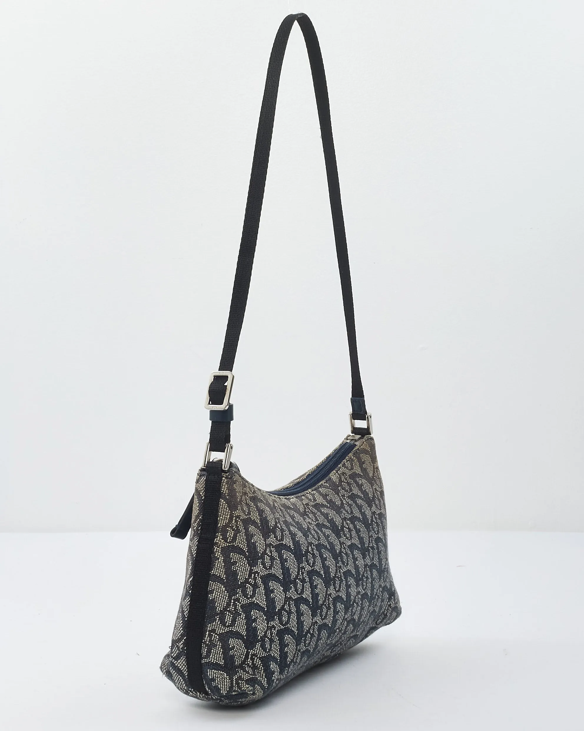 Dior Vintage Blue Oblique Canvas Shoulder Bag